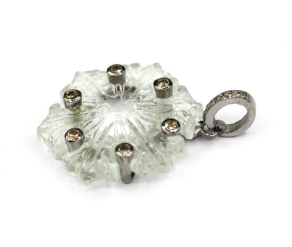 Round Silver Pave Diamond Pendant
