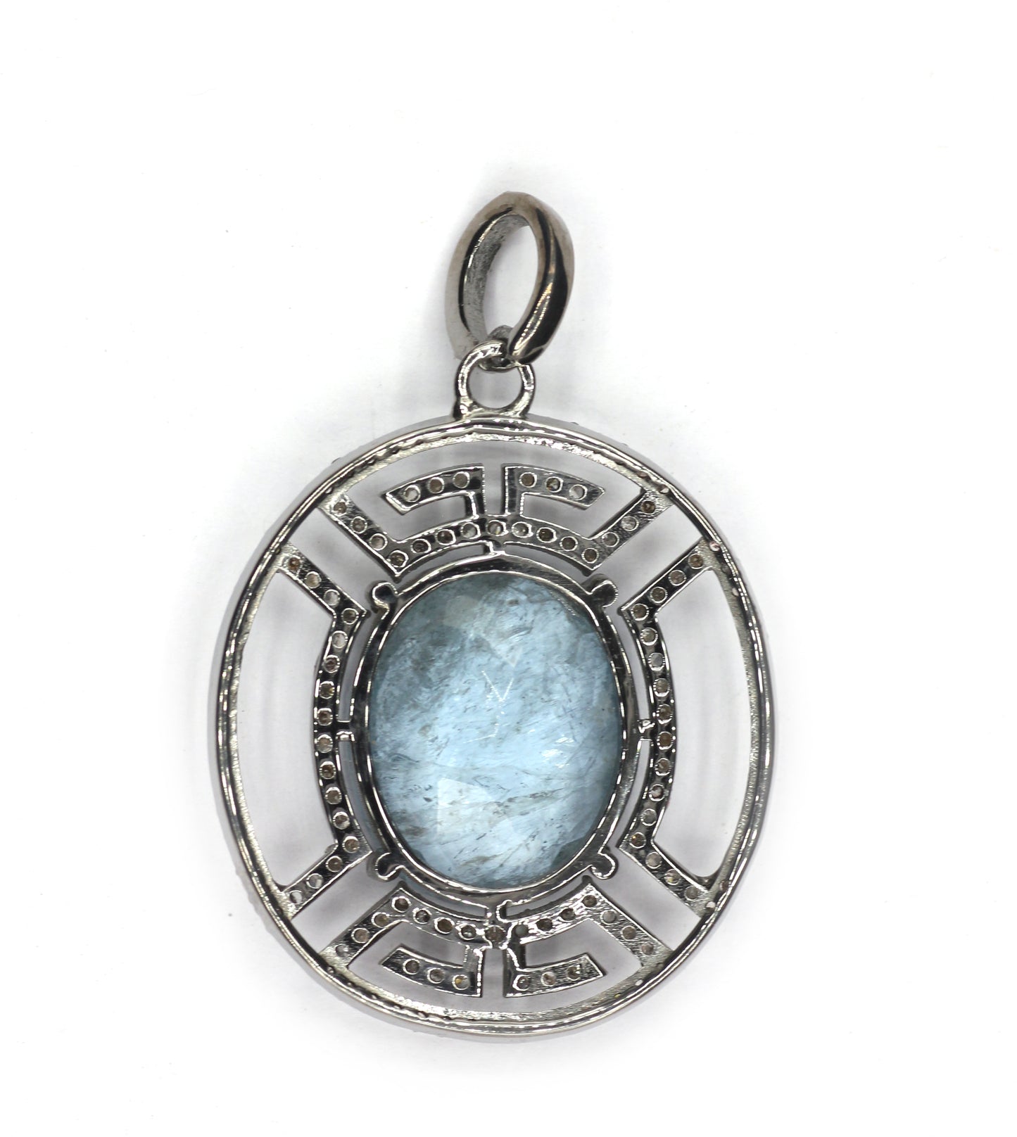Oval Silver Pave Diamond Pendant