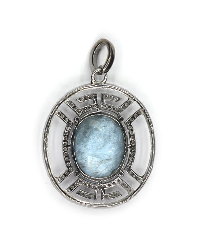 Oval Silver Pave Diamond Pendant