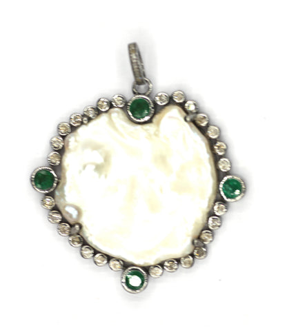 Round Silver Pave Diamond Pendant