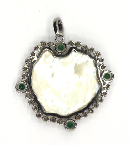 Round Silver Pave Diamond Pendant