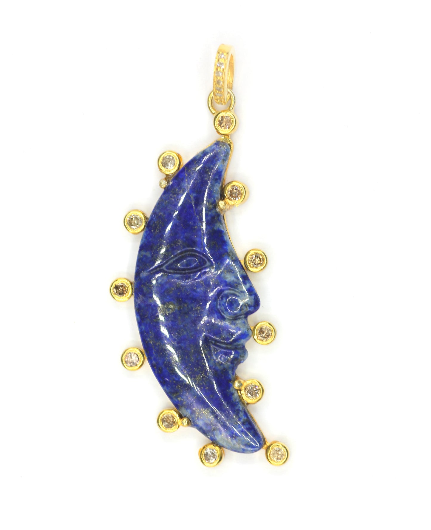 Moon-shaped Lapis lazuli Silver pendant with diamond