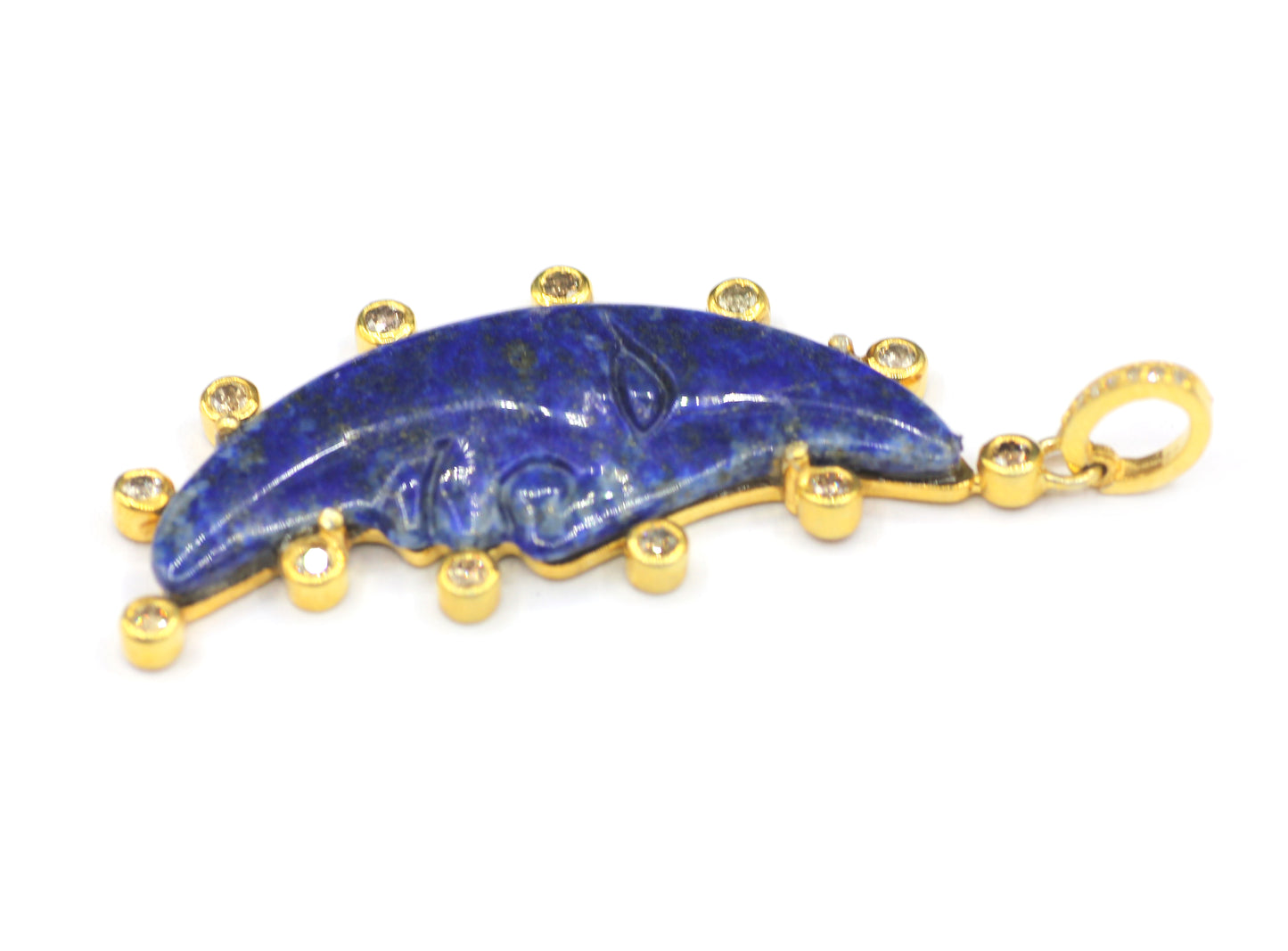 Moon-shaped Lapis lazuli Silver pendant with diamond