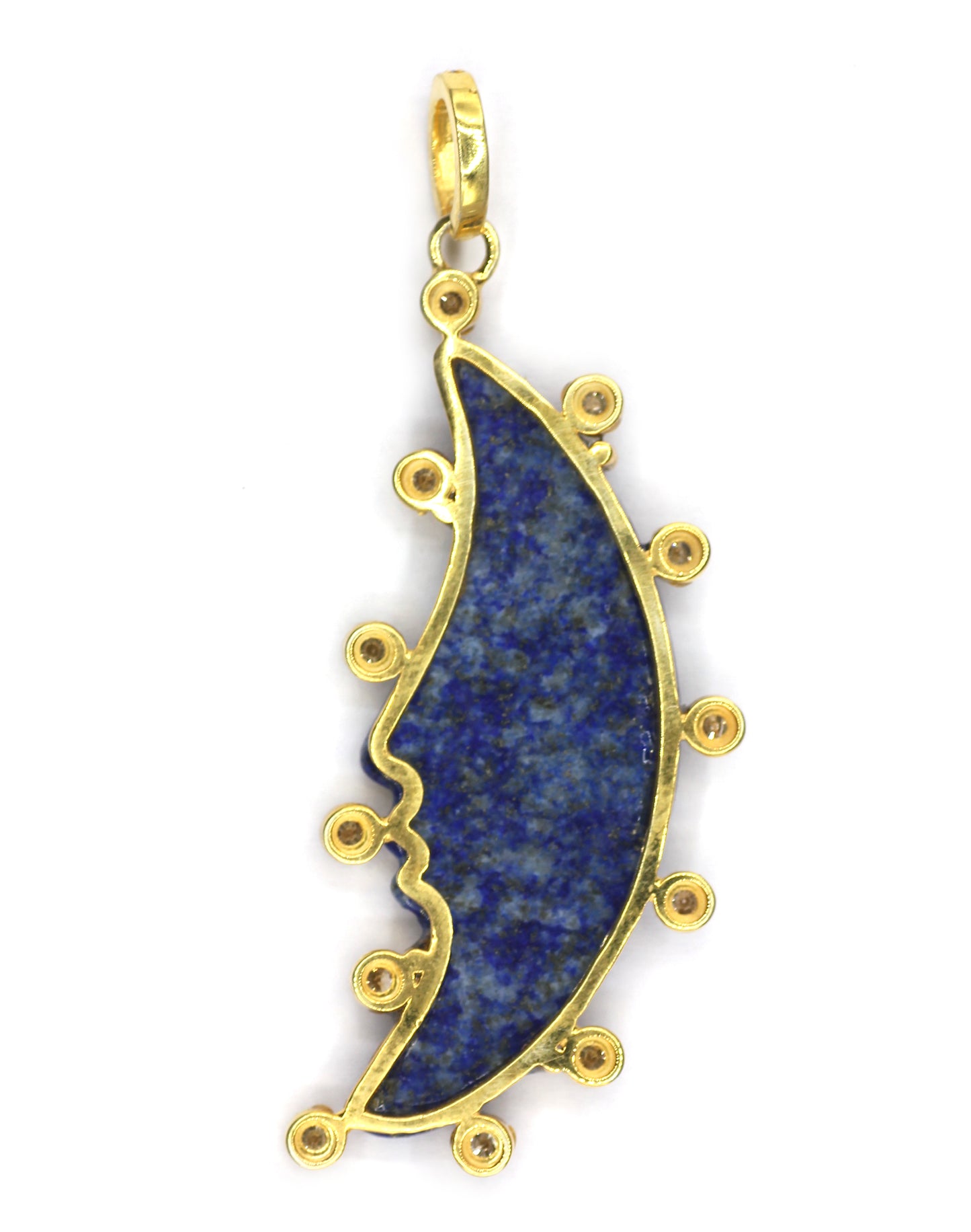 Moon-shaped Lapis lazuli Silver pendant with diamond