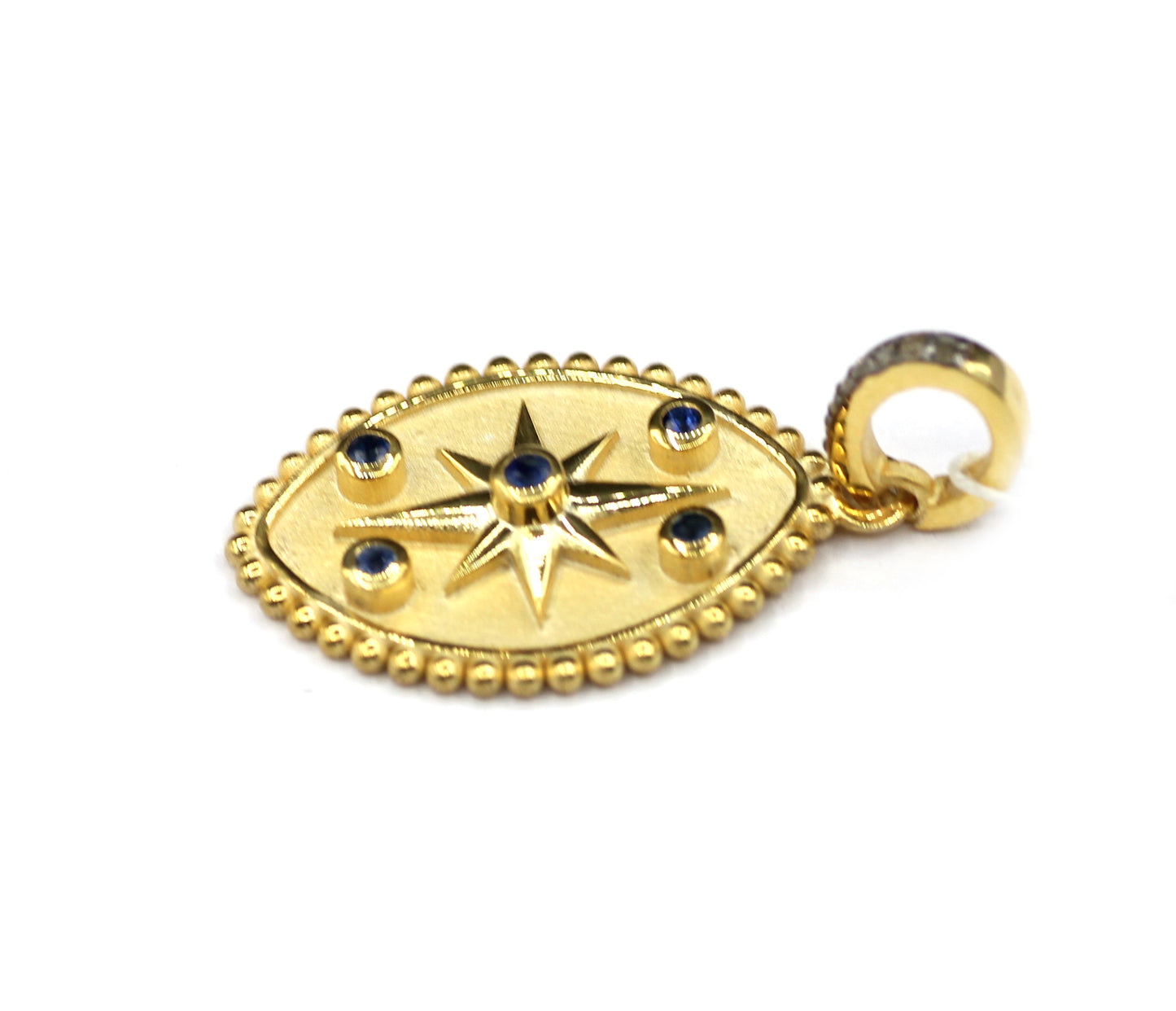Gold Plated Marquise-shaped Blue Sapphire pendant with diamond