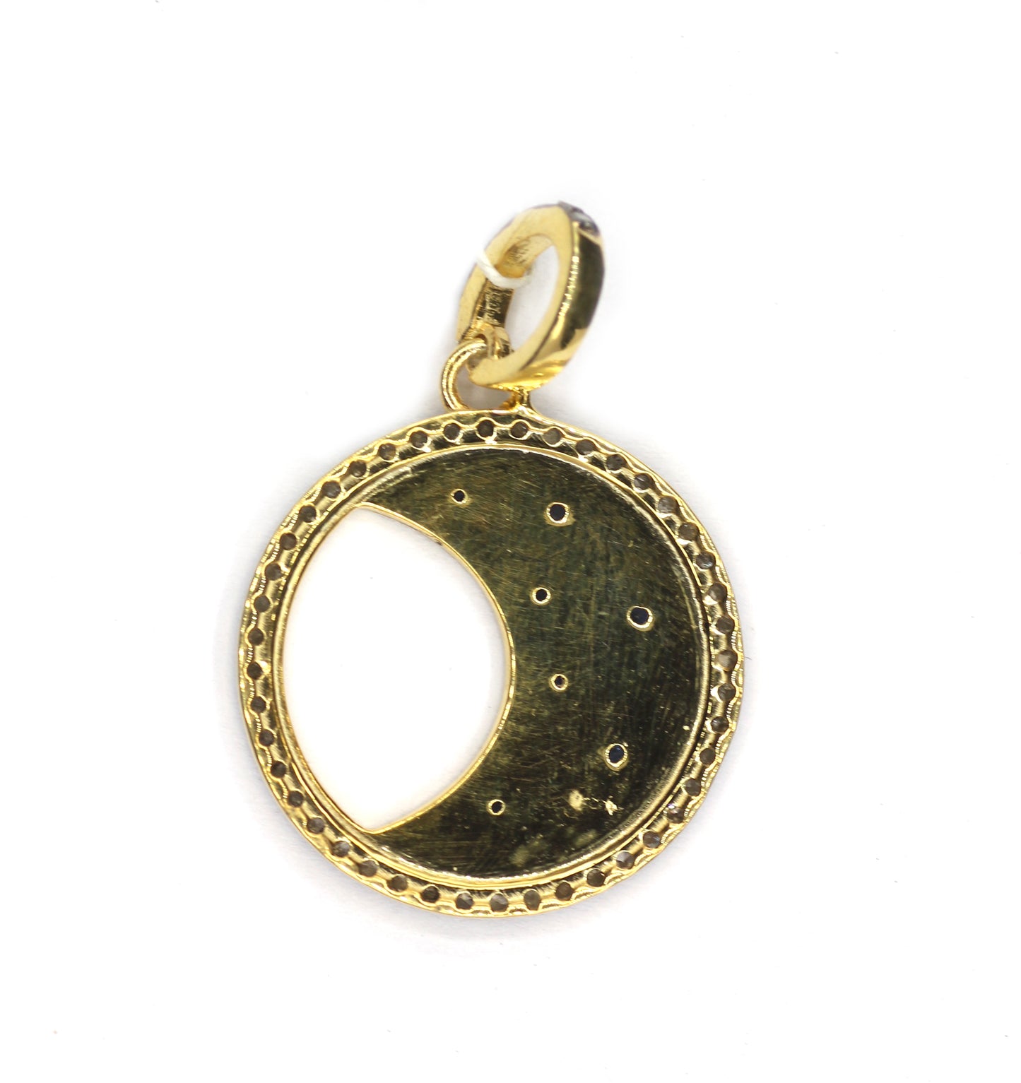 Moon&Star Silver Pave Diamond Pendant With Blue Sapphire