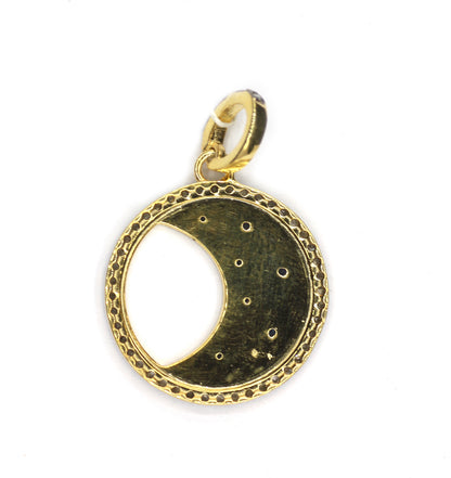 Moon&Star Silver Pave Diamond Pendant With Blue Sapphire