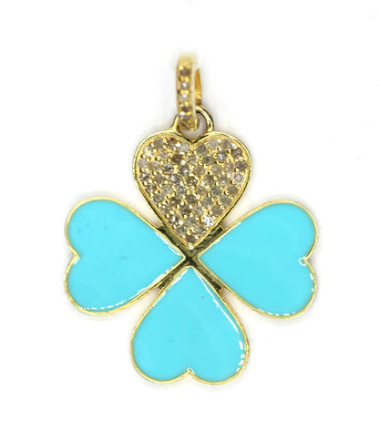 925 Sterling Silver Enamel Diamond Four-Leaf Clover Pendant