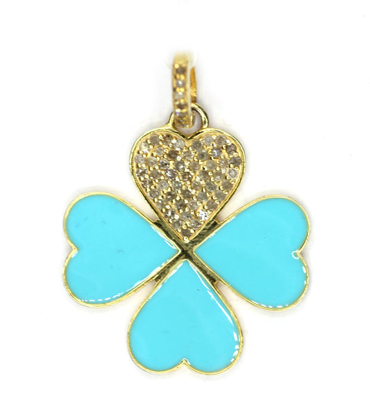 925 Sterling Silver Enamel Diamond Four-Leaf Clover Pendant