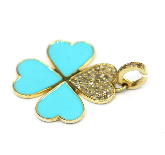 925 Sterling Silver Enamel Diamond Four-Leaf Clover Pendant
