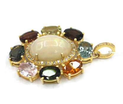 Ethiopian opal  Silver Diamond Pendant With Multi Tourmaline Stone