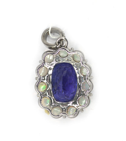 Tanzanite sterling silver Diamond pendant With Ethiopian Opal Stone