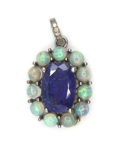 Tanzanite sterling silver Diamond pendant With Ethiopian Opal Stone