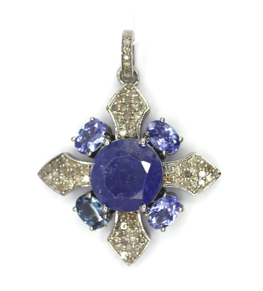 Tanzanite sterling silver Diamond pendant