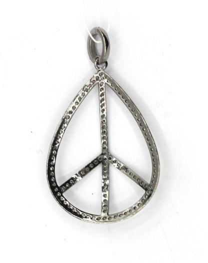 Peace pear Shape Silver Pave Diamond Pendant