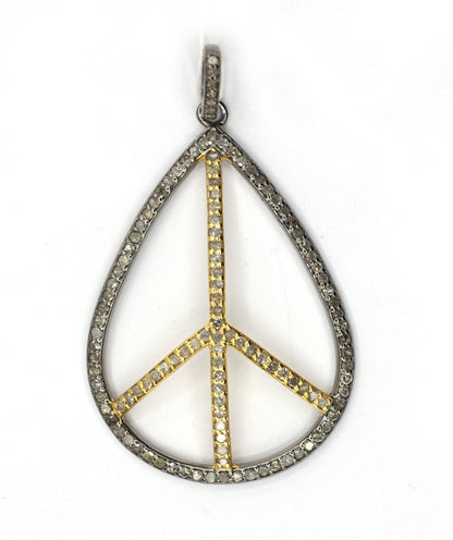 Peace pear Shape Silver Pave Diamond Pendant