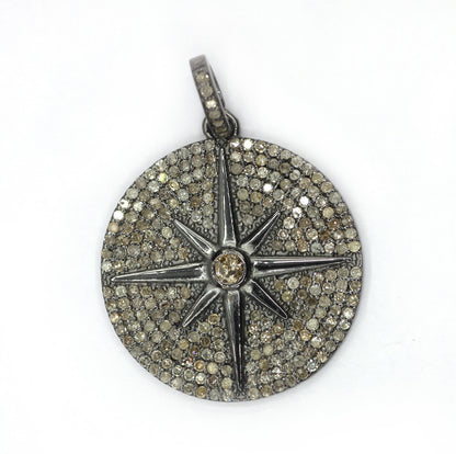 Round Disk on Star Shape Diamond Pendants