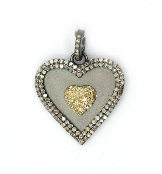 Heart Silver Pave Diamond Pendant
