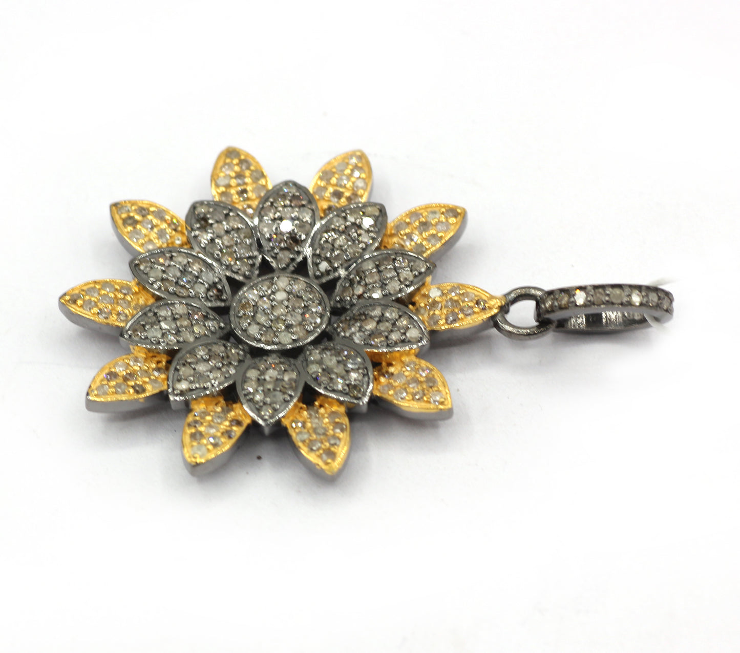 Flower Silver Pave Diamond Pendant