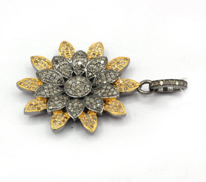 Flower Silver Pave Diamond Pendant
