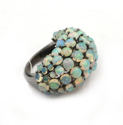 Opal Silver Pave Ring .925 Oxidized Sterling Silver Opal Ring