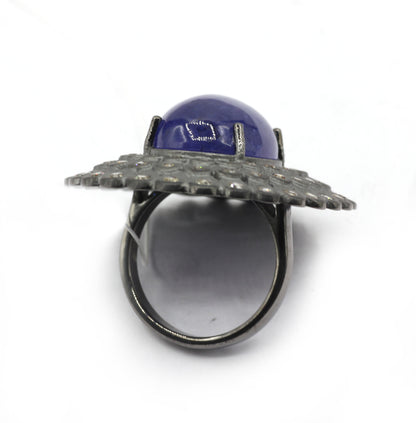 Silver Pave Diamond Ring .925 Oxidized Sterling Silver Diamond Ring