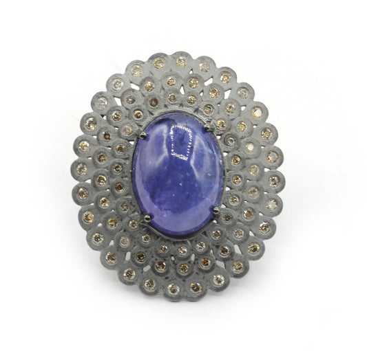 Silver Pave Diamond Ring .925 Oxidized Sterling Silver Diamond Ring