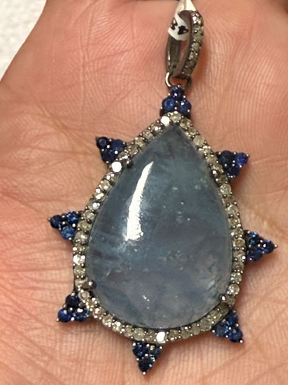 Drop Moon Stone Diamond Pendant