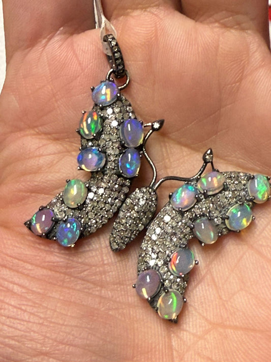 Butterfly Opal Sapphire Diamond Pendant