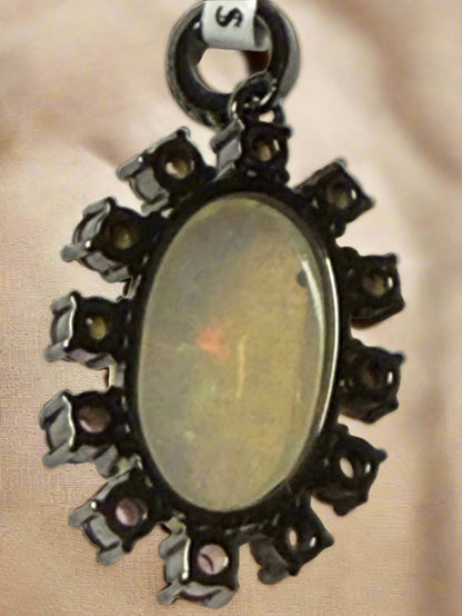 Opal Tourmaline  Diamond Pendant