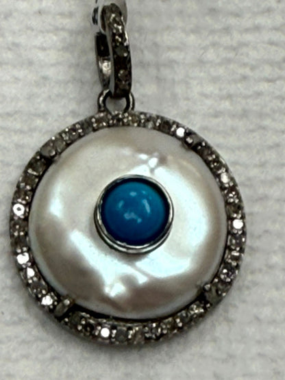 Pearl Circle Turquoise Diamond Pendant