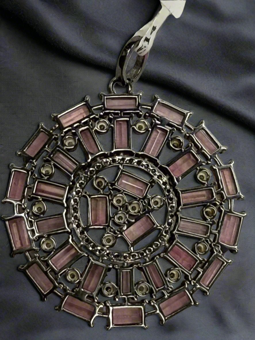 Big Circle Pinnk Tourmalilne Diamond Pendant