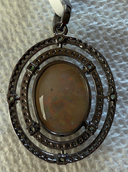 Opal Tsavorite Diamond Pendant