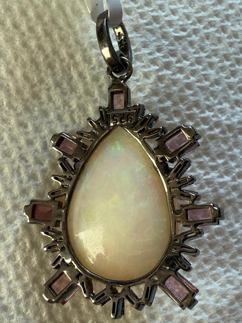 Opal Tourmaline baguette Diamond Pendant