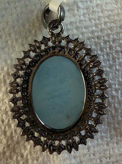 Oval Aquamarine Blue Sapphire Baguette Diamond Pendant (Copy)