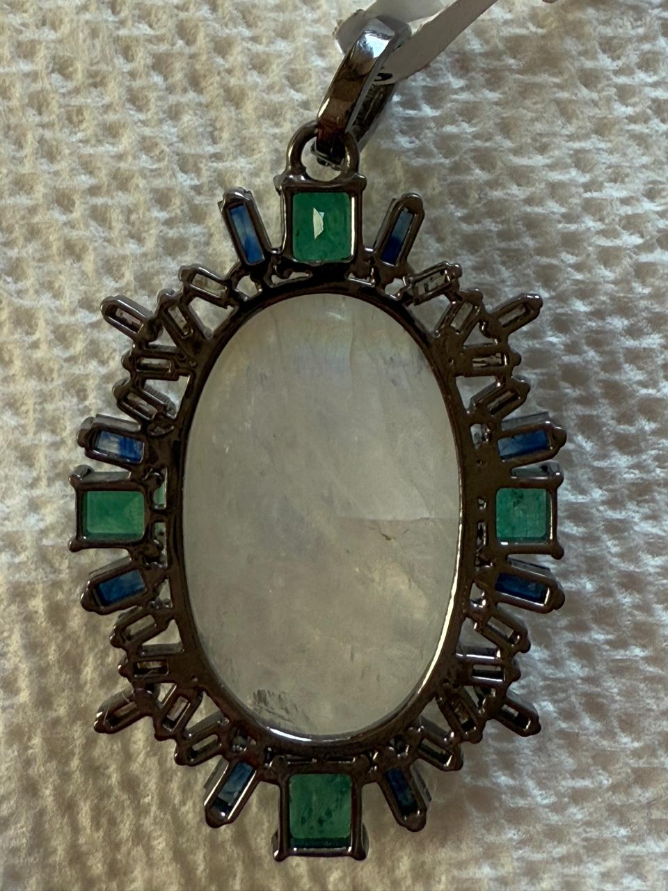 Oval Emerald baguette Diamond Pendant