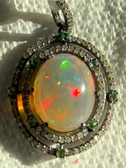 Opal Tsavorite Diamond Pendant