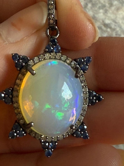 Opal Sapphire Diamond Pendant