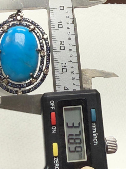 Turqouise Sapphire Pave Silver  Diamond Pendant