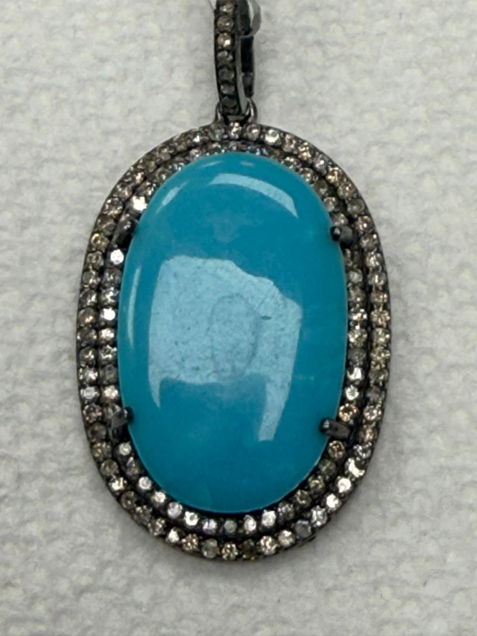 Turqouise Pave Silver Diamond Pendant