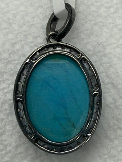 Turqouise Pave Silver Diamond Pendant
