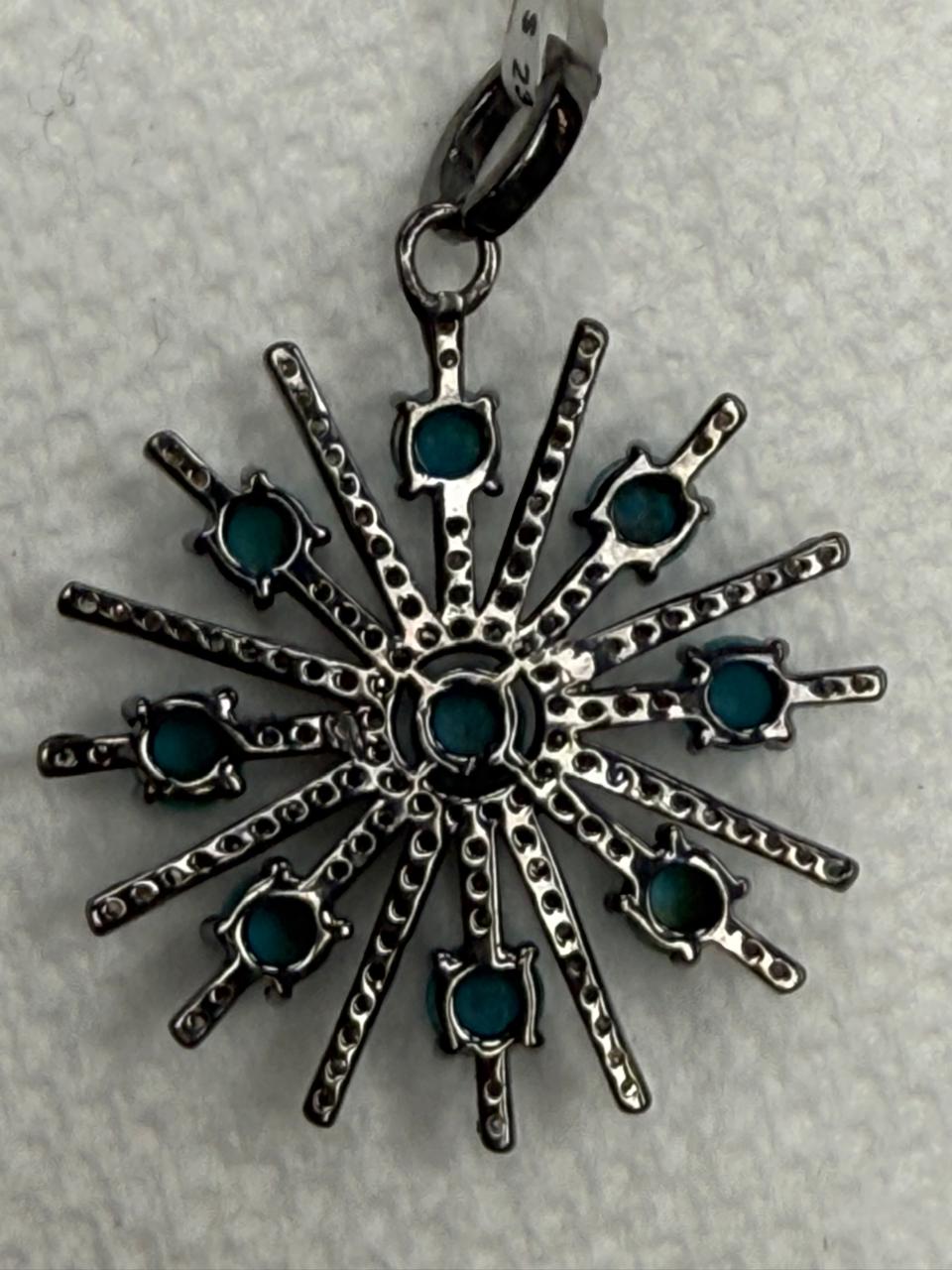 Turqouise Pave Silver Diamond Pendant