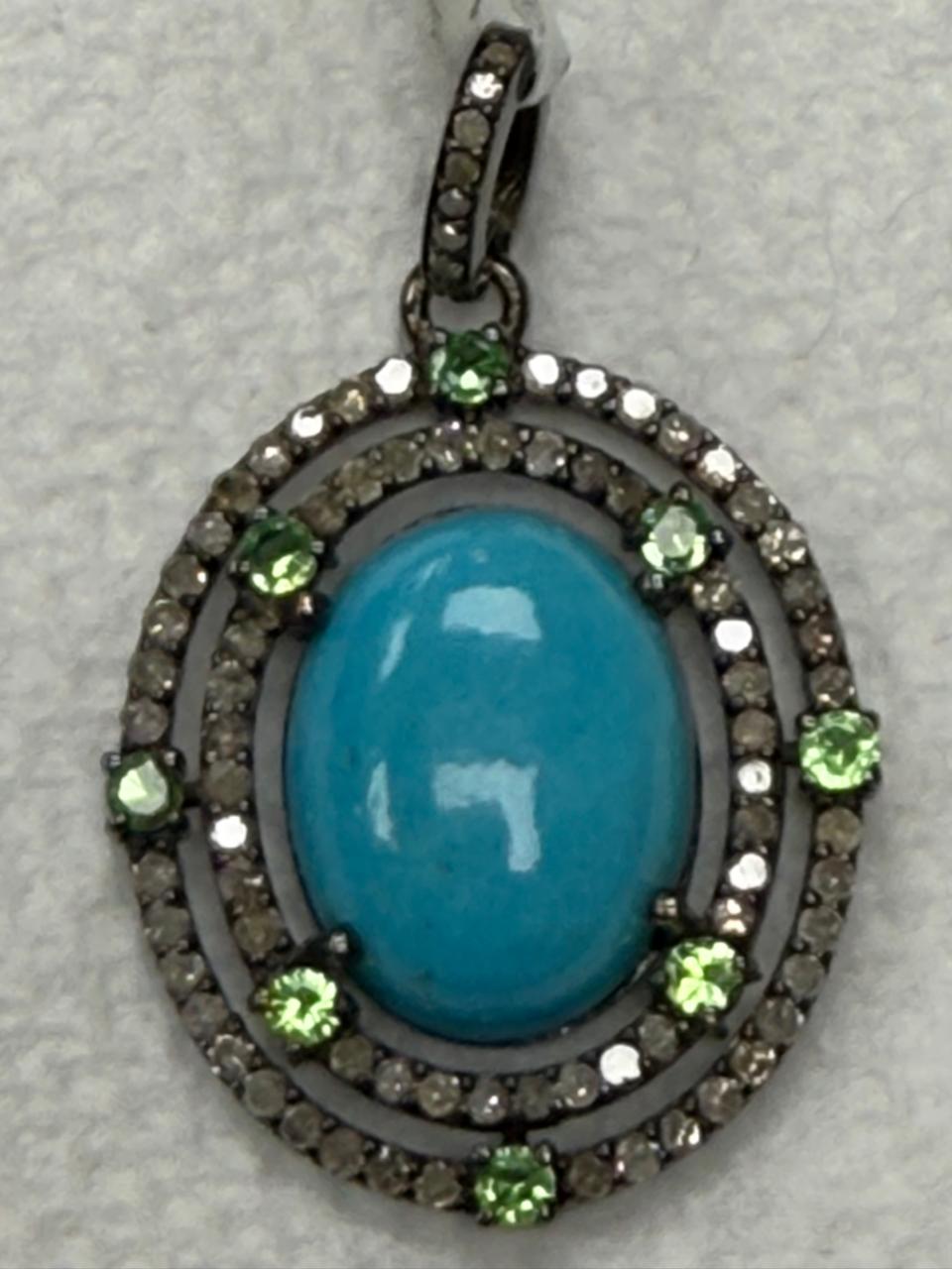 Turqouise Pave Silver Diamond Pendant