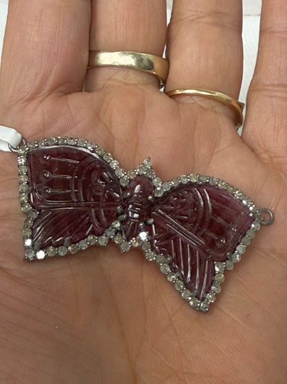 Tourmaline Carving Butterfly with diamond pendant