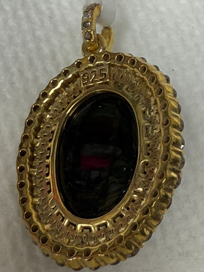 Tourmaline Stone Baguette Pave Diamond Pendant