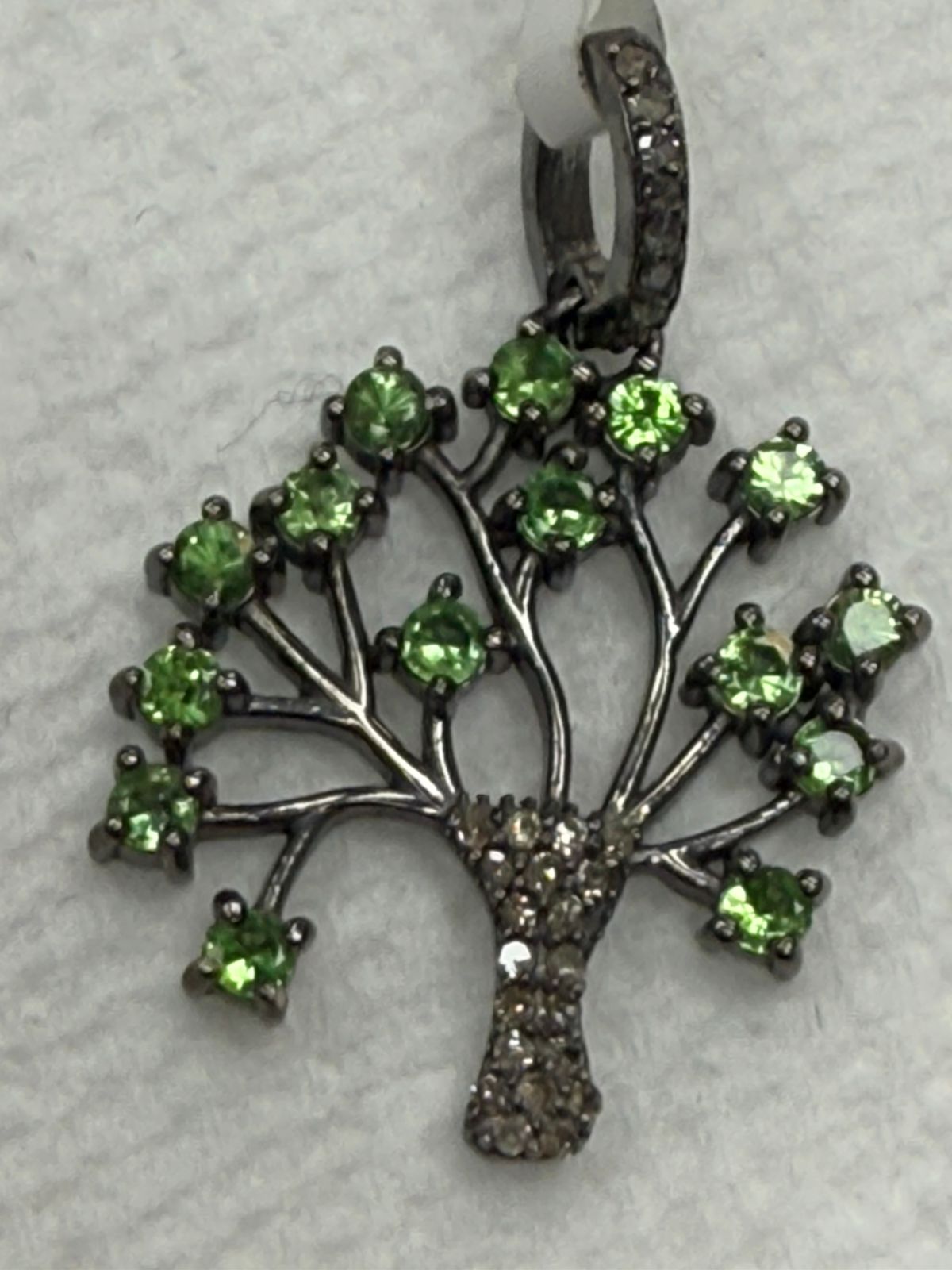 Green Tsavorite Blue Sapphire Tree Diamond Pendant