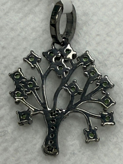 Green Tsavorite Blue Sapphire Tree Diamond Pendant