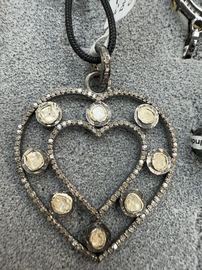 Heart Diamond Slices Pendants. Genuine handmade pave diamond Pendant