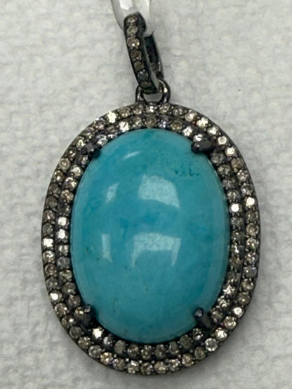 Turqouise Pave Silver Diamond Pendant