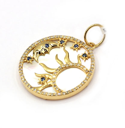 Round Sun Moon 14k Solid Gold Diamond Pendants